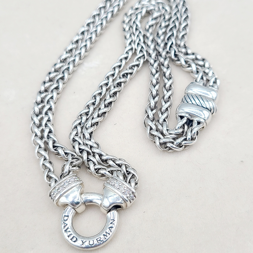 David Yurman Double Wheat Chain Diamonds Necklace - Picture 6 of 9